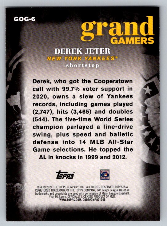 2024 Topps #GOG-6 Derek Jeter Grand Gamers Blue